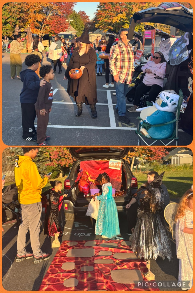 Kids in halloween costumes at school event outside