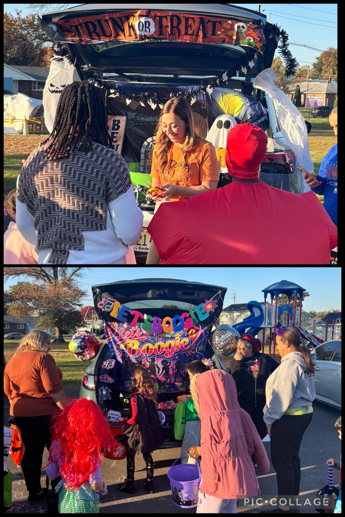 Kids in halloween costumes at school event outside