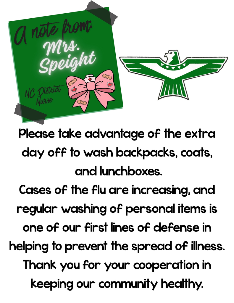 reminder to wash backpacks and coats to avoid illness