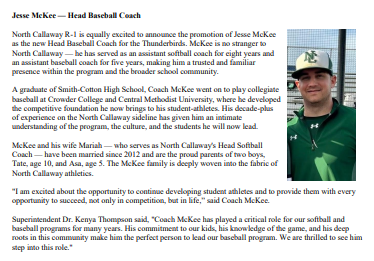 J.McKee Head Baseball Coach