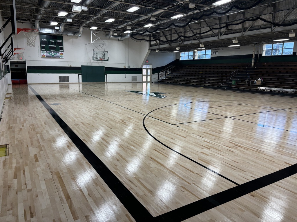 Floor view of the new middle school gym floor. 