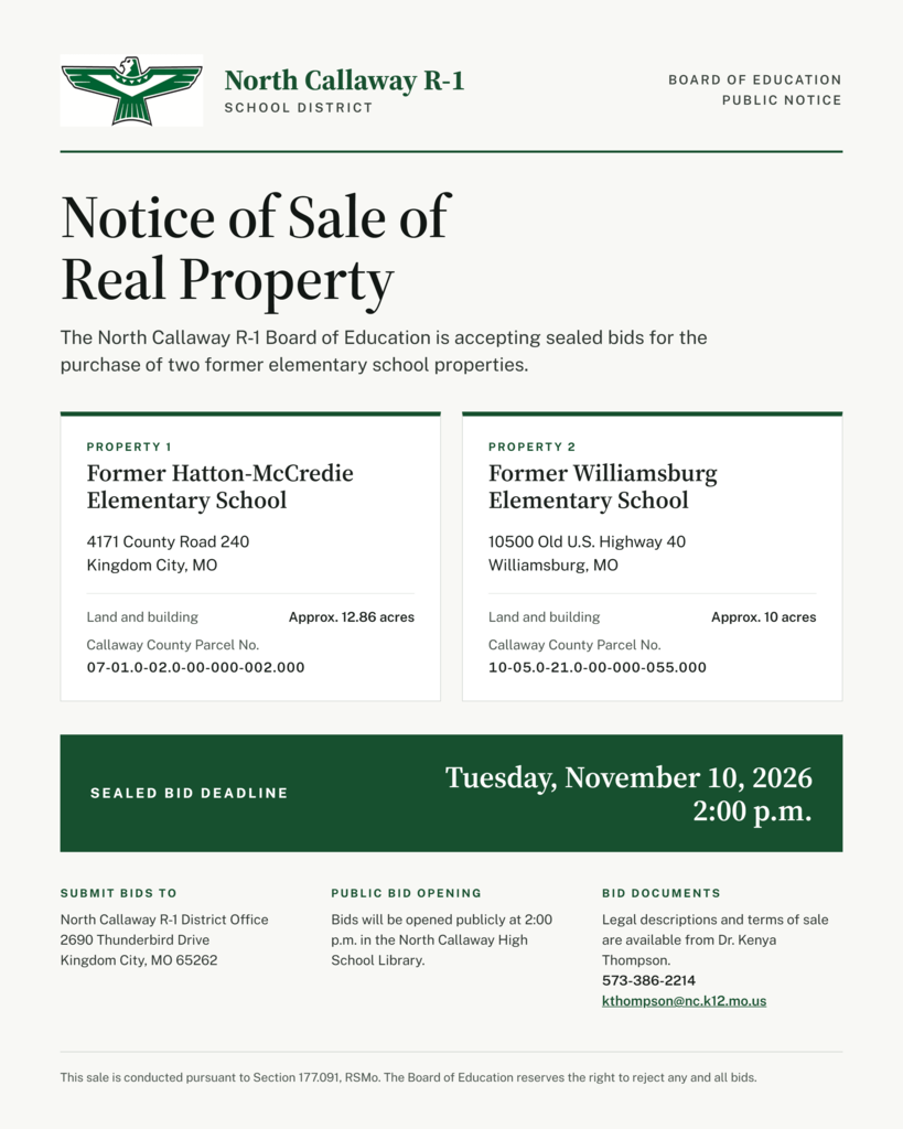 Notice of Sale for Williamsburg and Hatton-McCredie elementary schools.