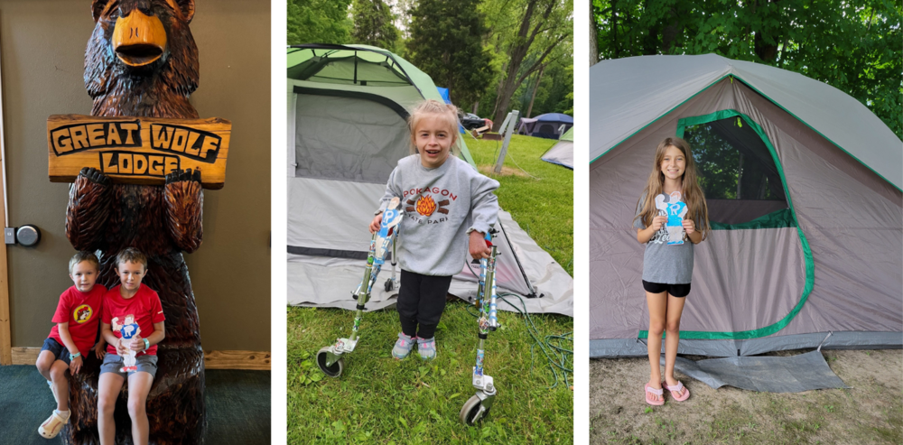 three photos showing students holding the flat Rox man