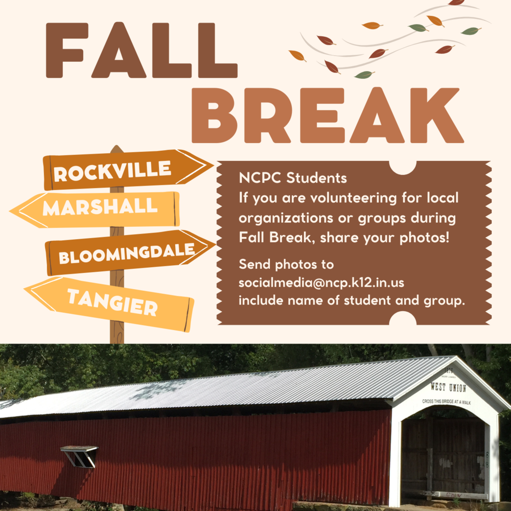 graphic with a photo of a covered bridge and a sign with town names and information for volunteers to email photos of volunteers