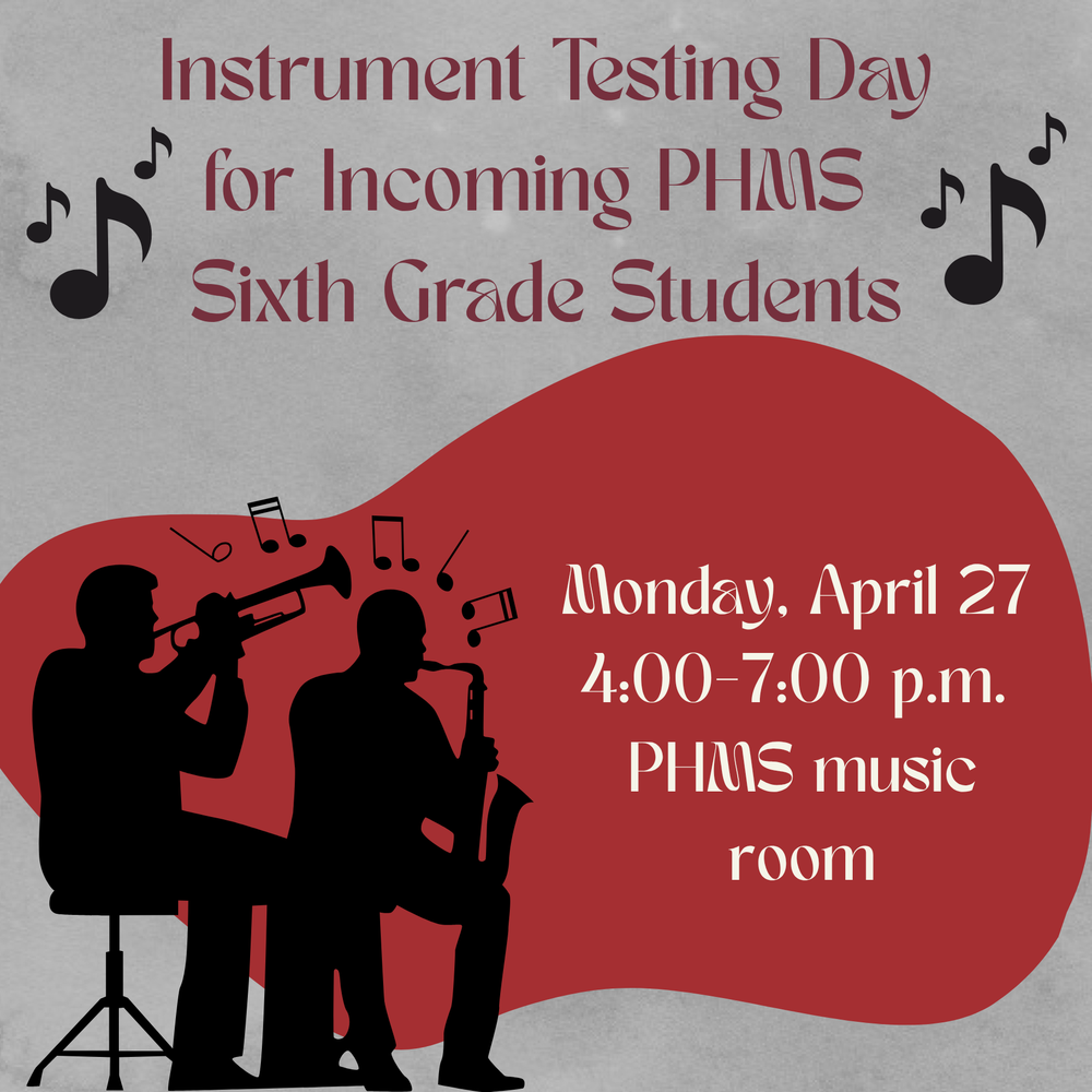 graphic for instrument testing day for sixth grade students