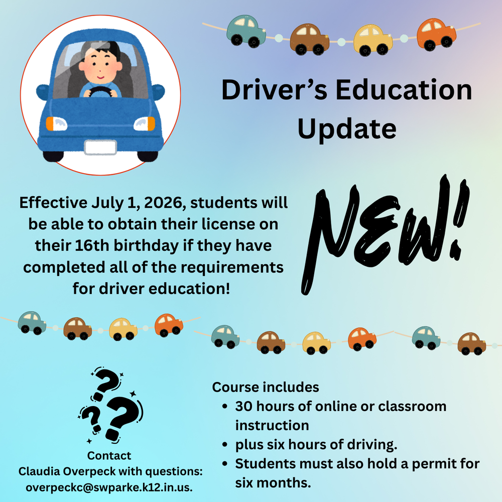 graphic with cars and information for the new driver's education license dates