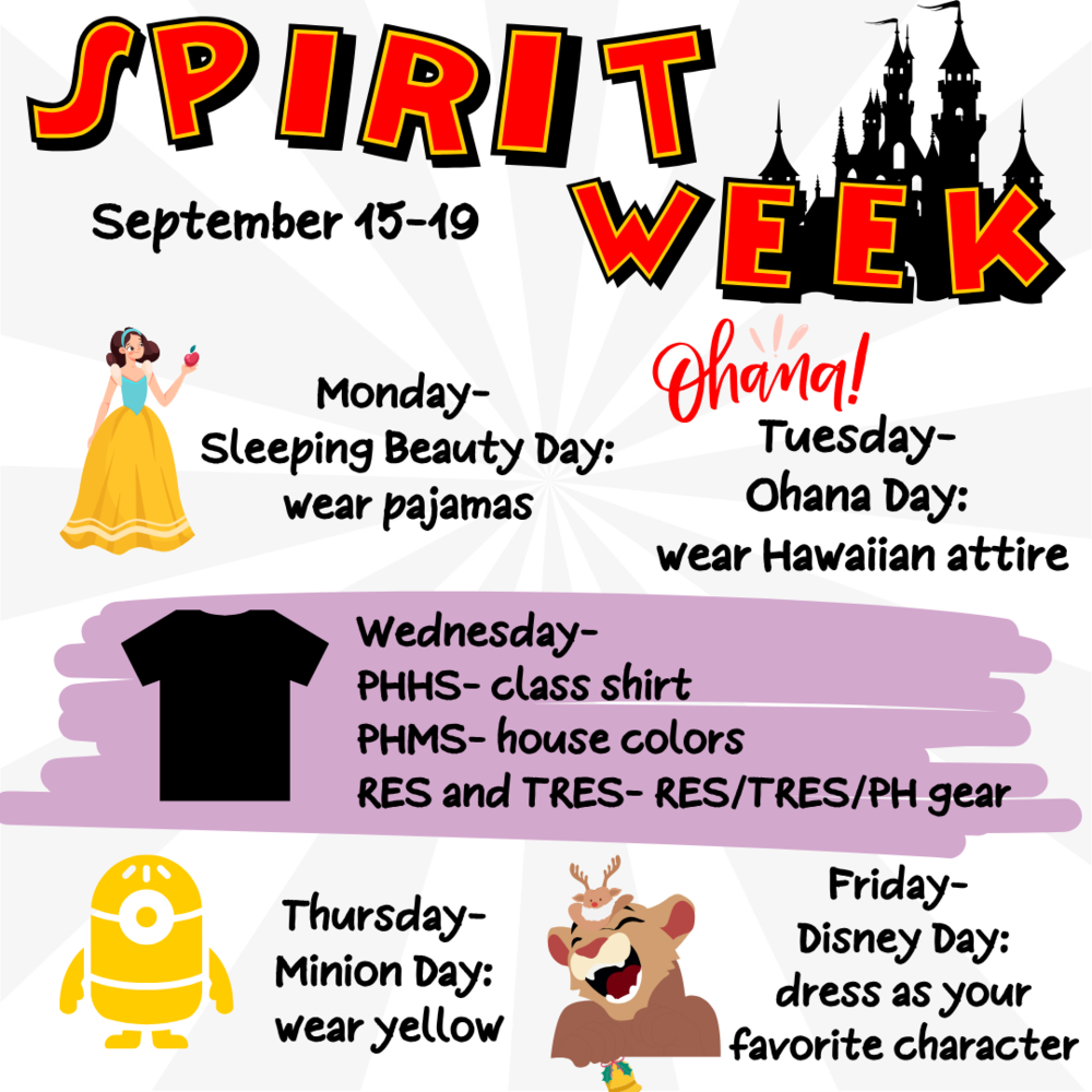 spirit week graphic for Homecoming dress up days