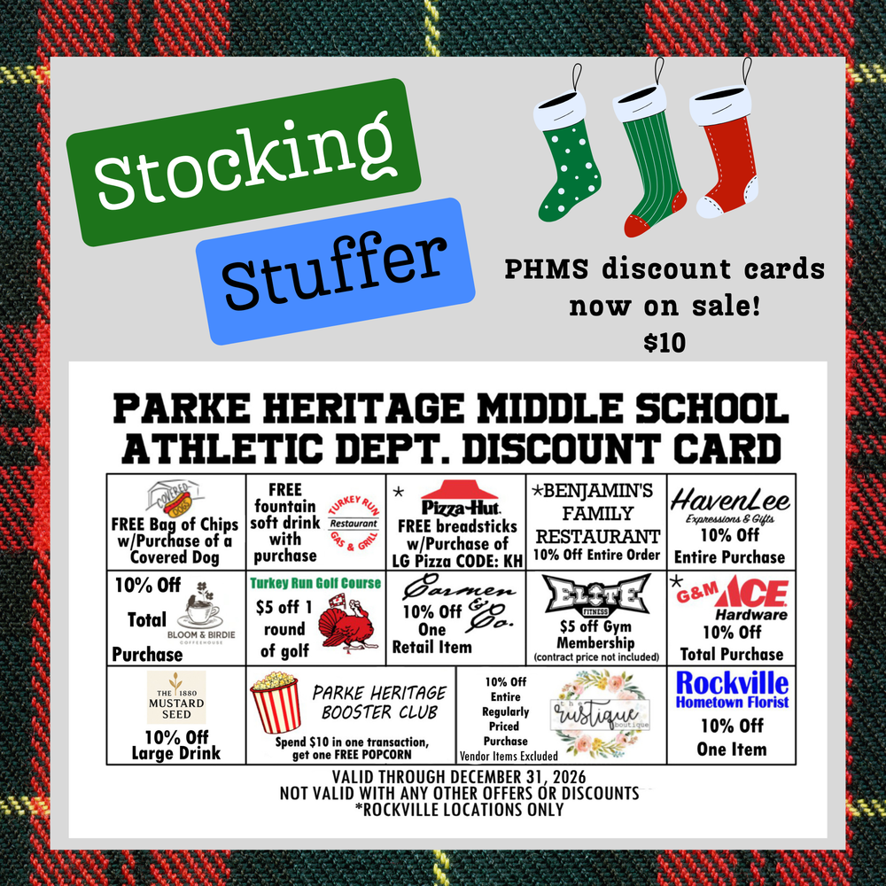 graphic with a photo of the discount card and Christmas stockings