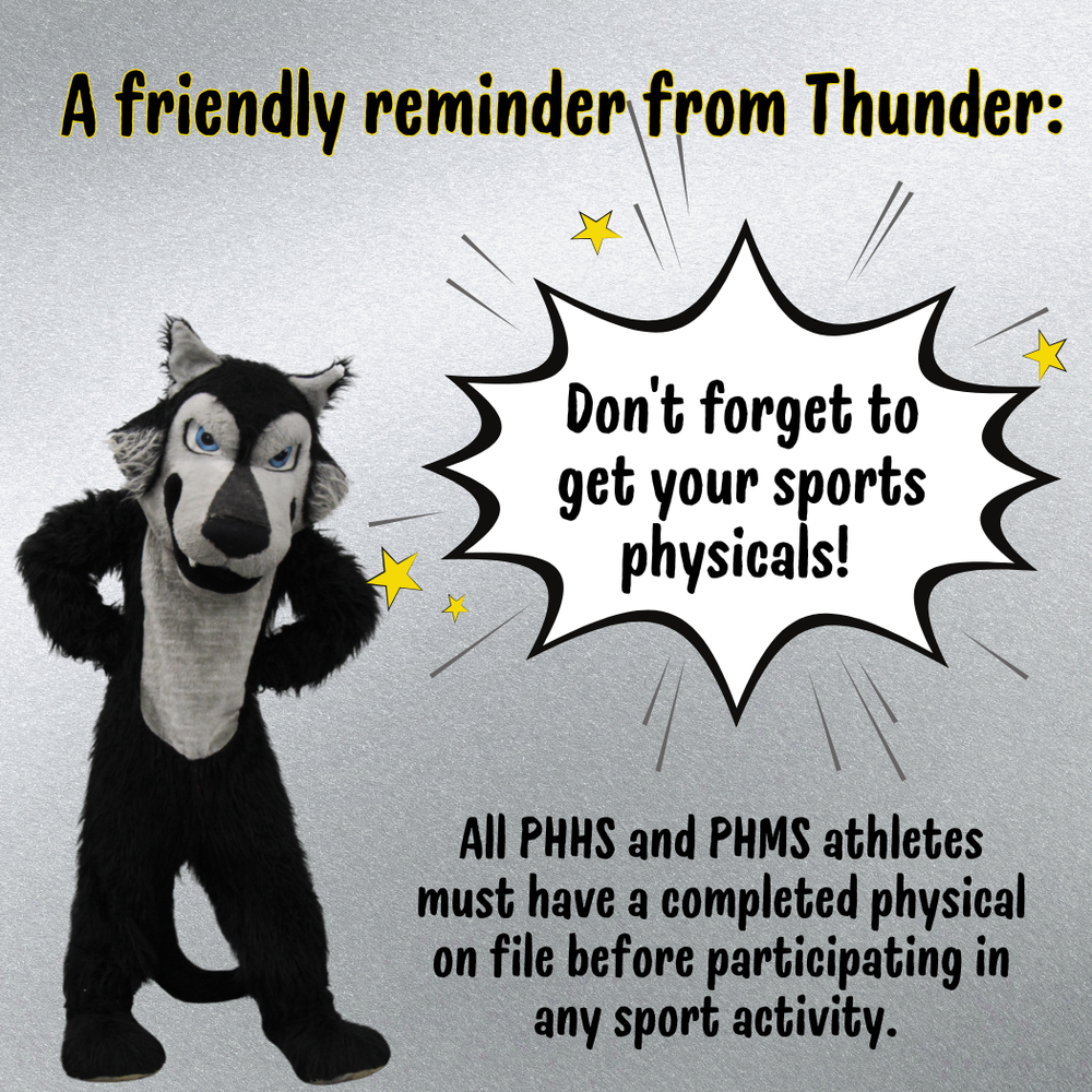 graphic with a wolf and a reminder for physicals