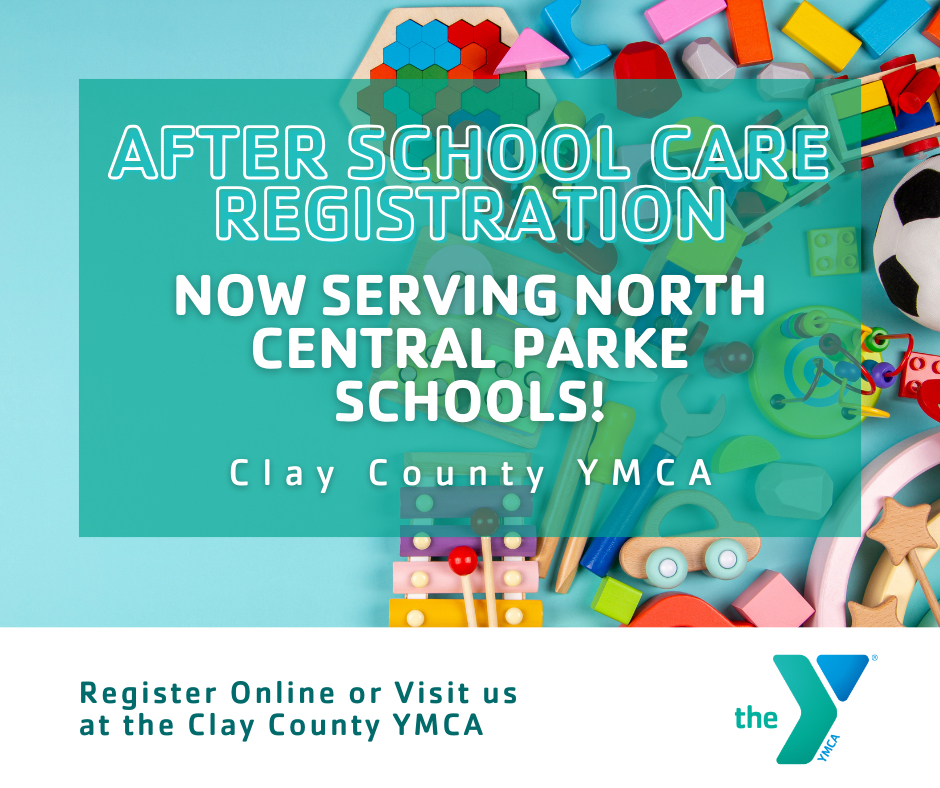 graphic with school clipart and information for the after school care registration