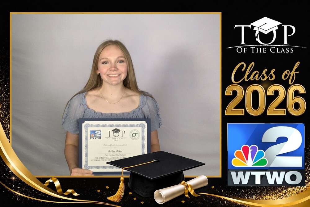 graphic with a photo of a student and the WTWO logo and top of the class logo