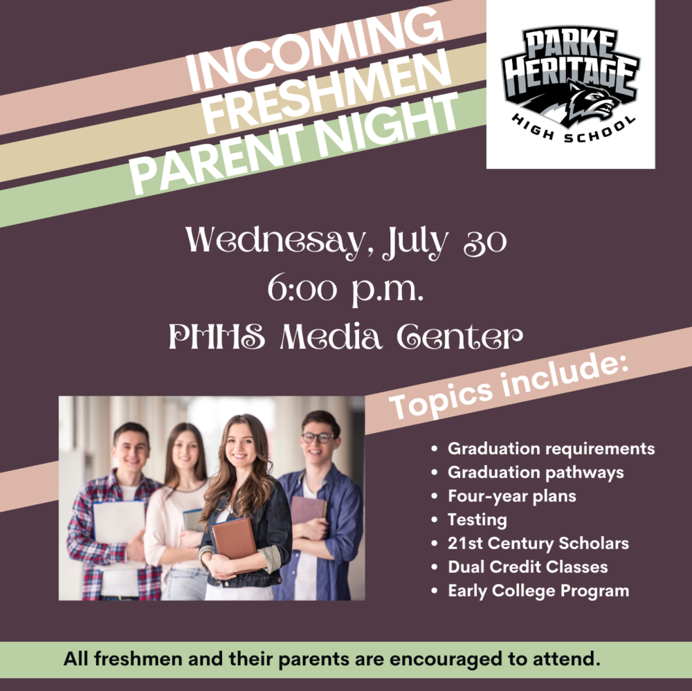 graphic showing information for freshmen parent meeting