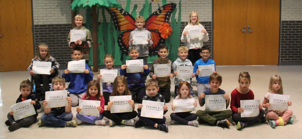 photos of students sitting, kneeling or standing and holding certificates