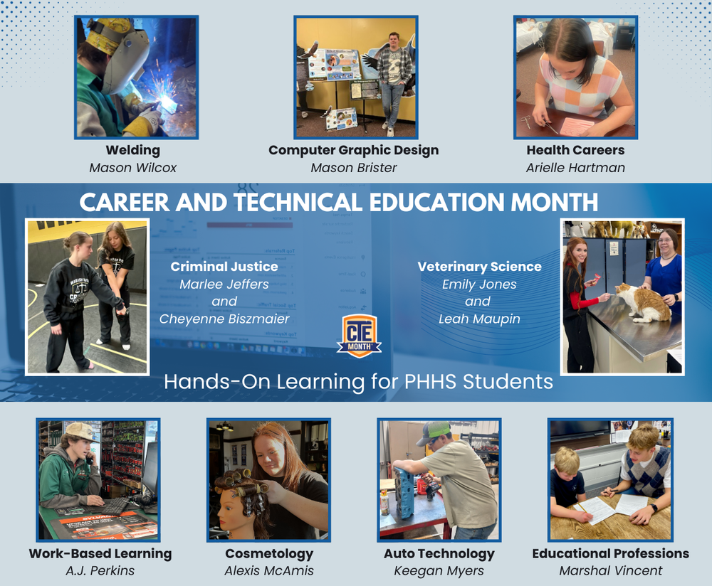 graphic with photos and information of Career and Technical Education students