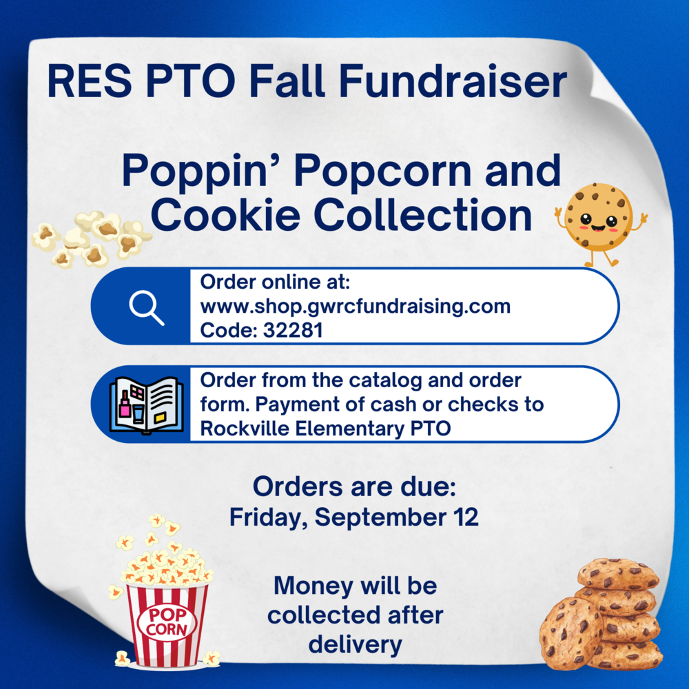 graphic with details for the PTO fall fundraiser of popcorn and cookies