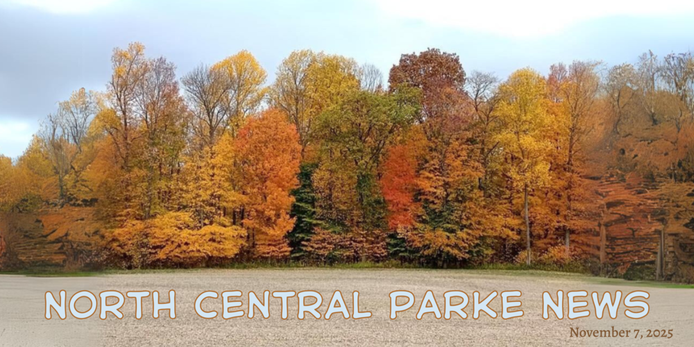 photo with fall trees and the words North Central Parke News November 7, 2025