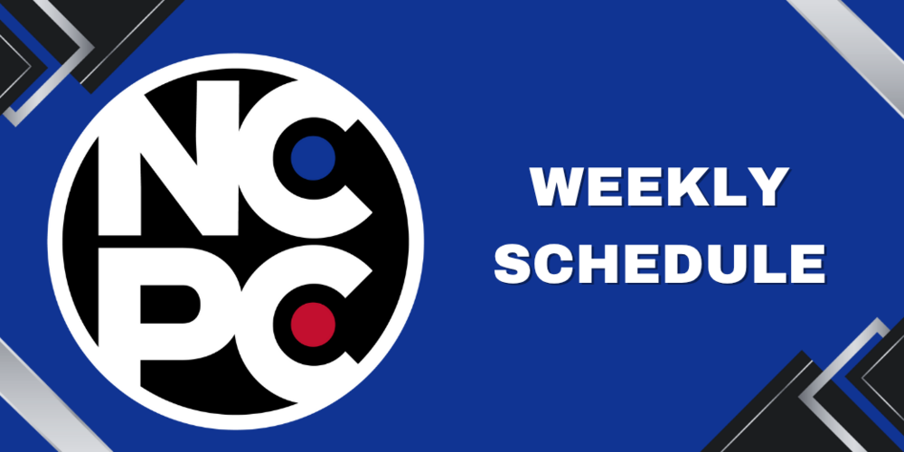 blue graphic with the NCPC logo and the words weekly schedule
