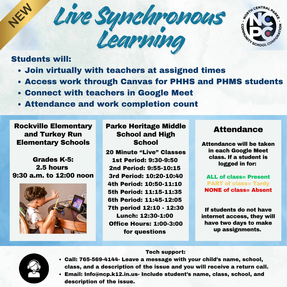 Graphic with information for live synchronous learning