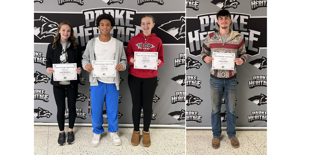 photos of four students holding certificates