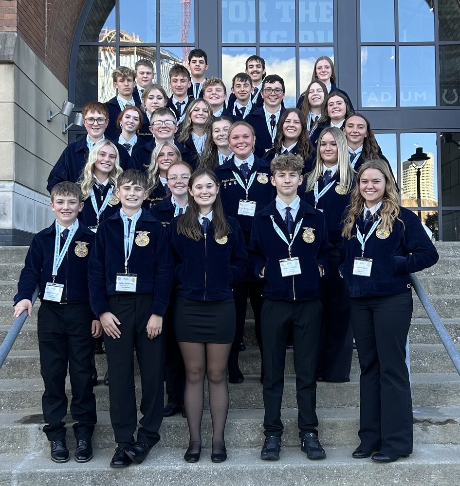 students standing in rows on steps at the National FFA Convention