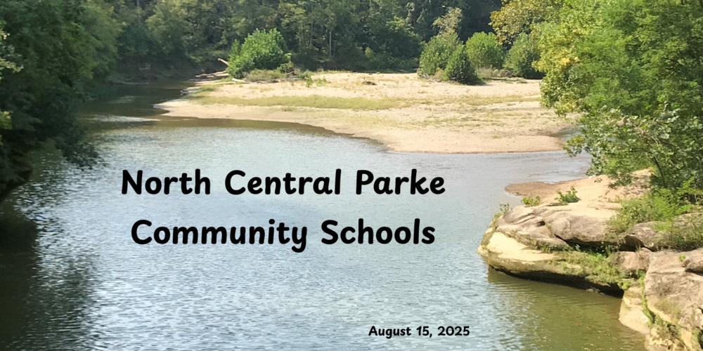 photo of a creek with the words "North Central Parke Community Schools"