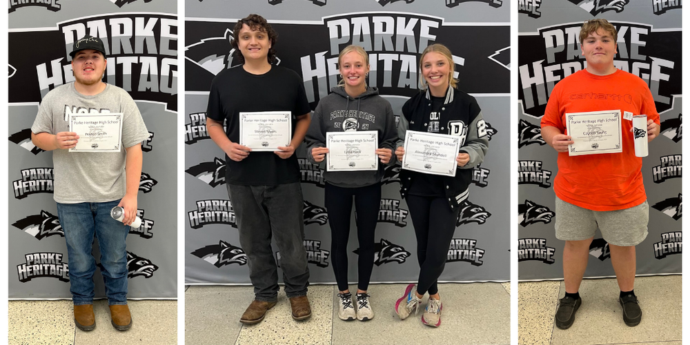 photos of five students holding certificates