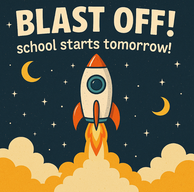 Graphic with a rocket blasting off