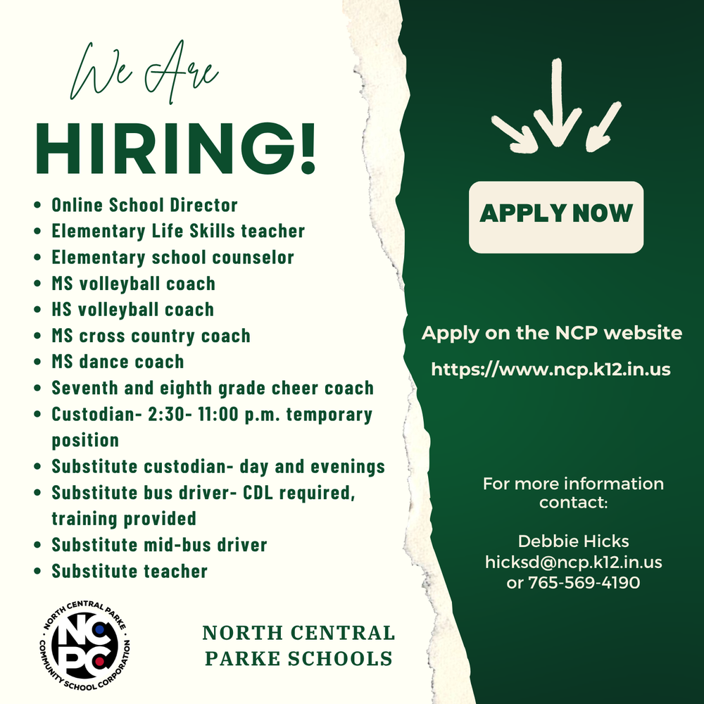 graphic with school logo and information for employment opportunities