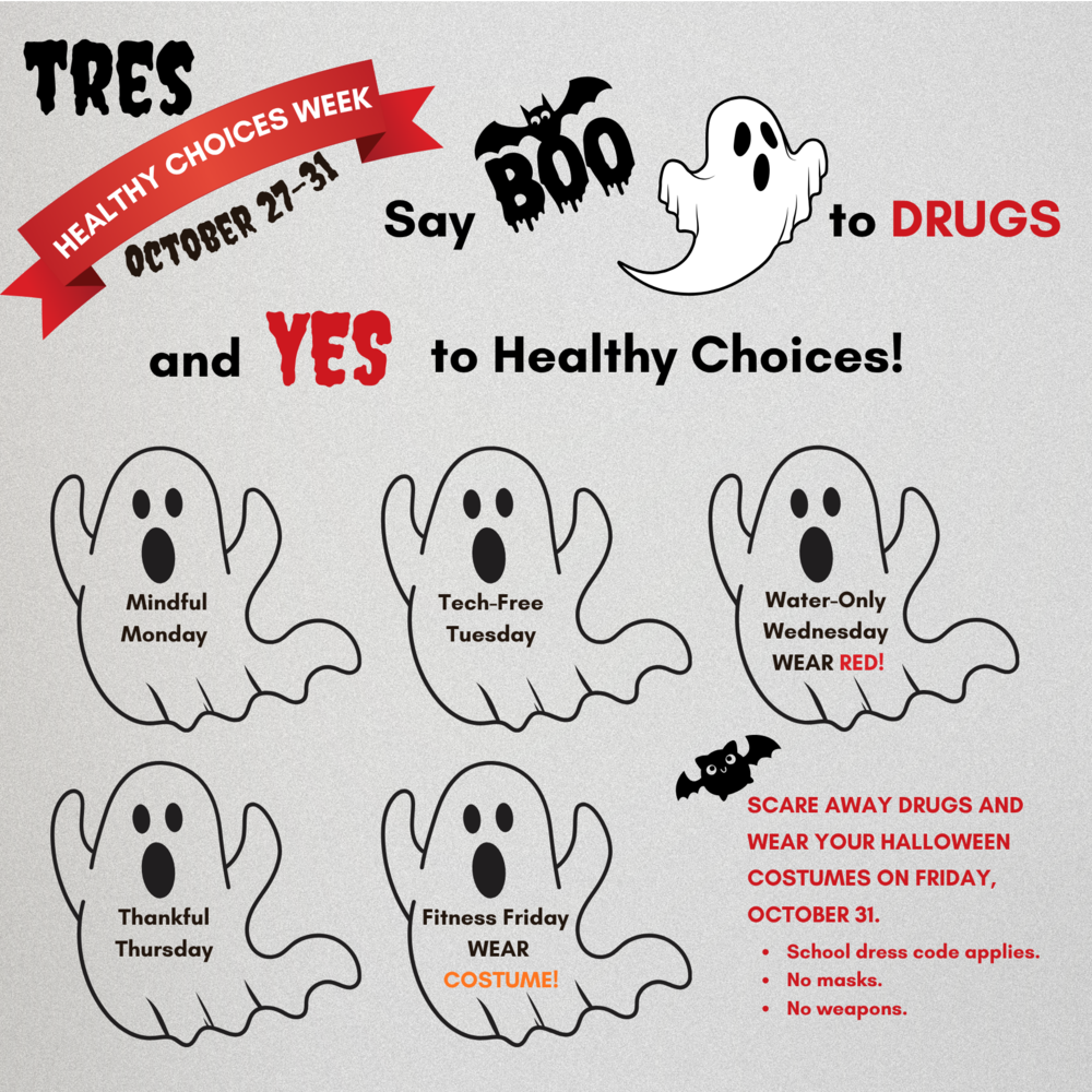 graphic with clipart of ghosts and information for Healthy Choices week