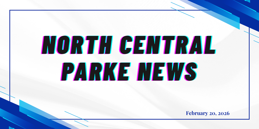 graphic with blue lines and the words North Central Parke News February 20, 2026