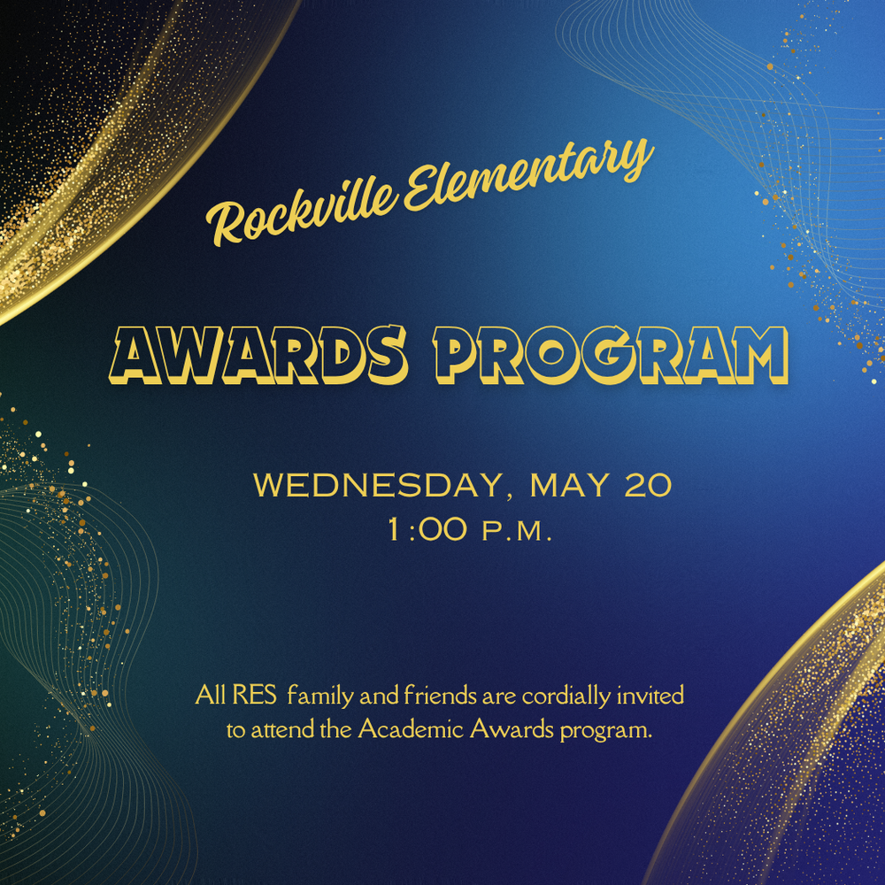 graphic with gold decorations and information for the awards program on Wednesday, May 20