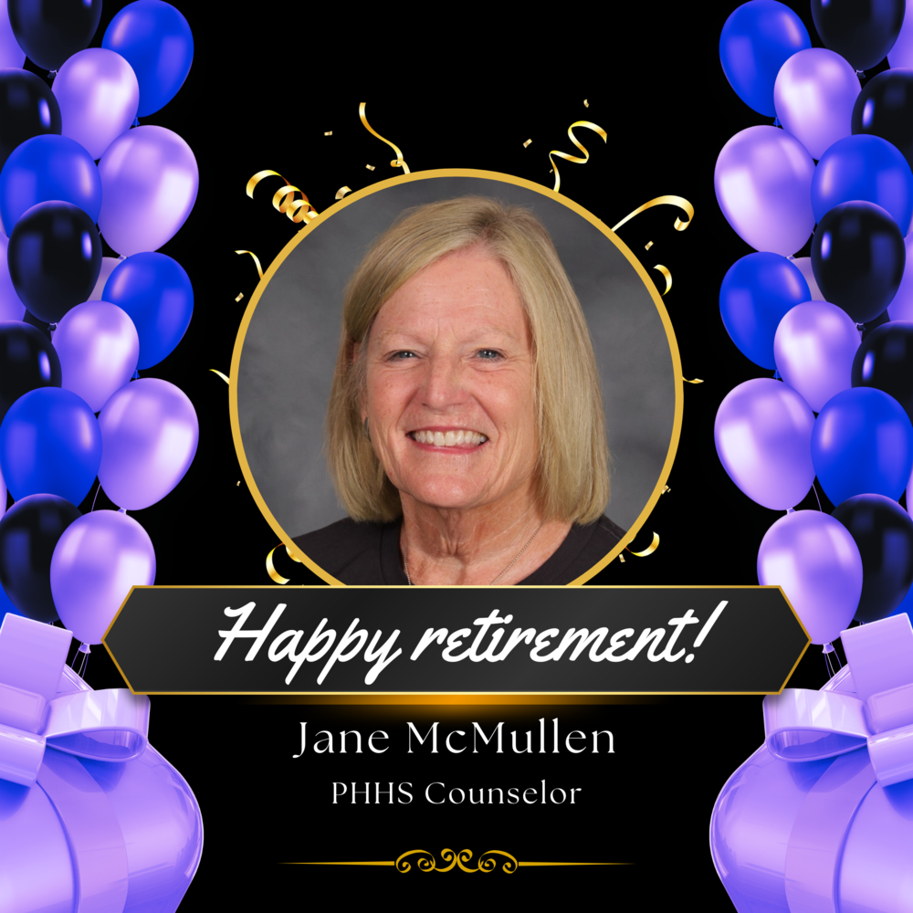 graphic with balloons and a photo of a staff member