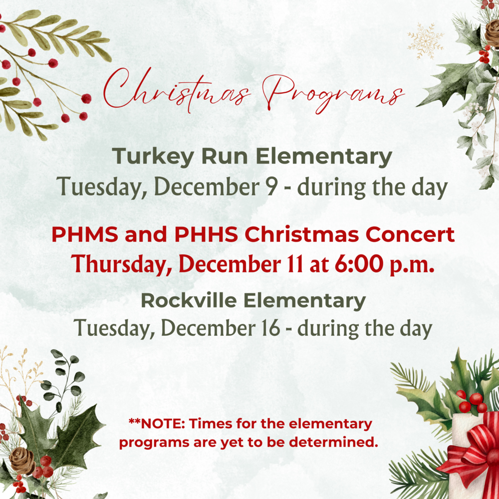 graphic with Christmas clipart and information for Christmas programs