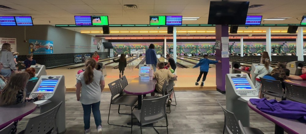 elementary students at the bowling alley