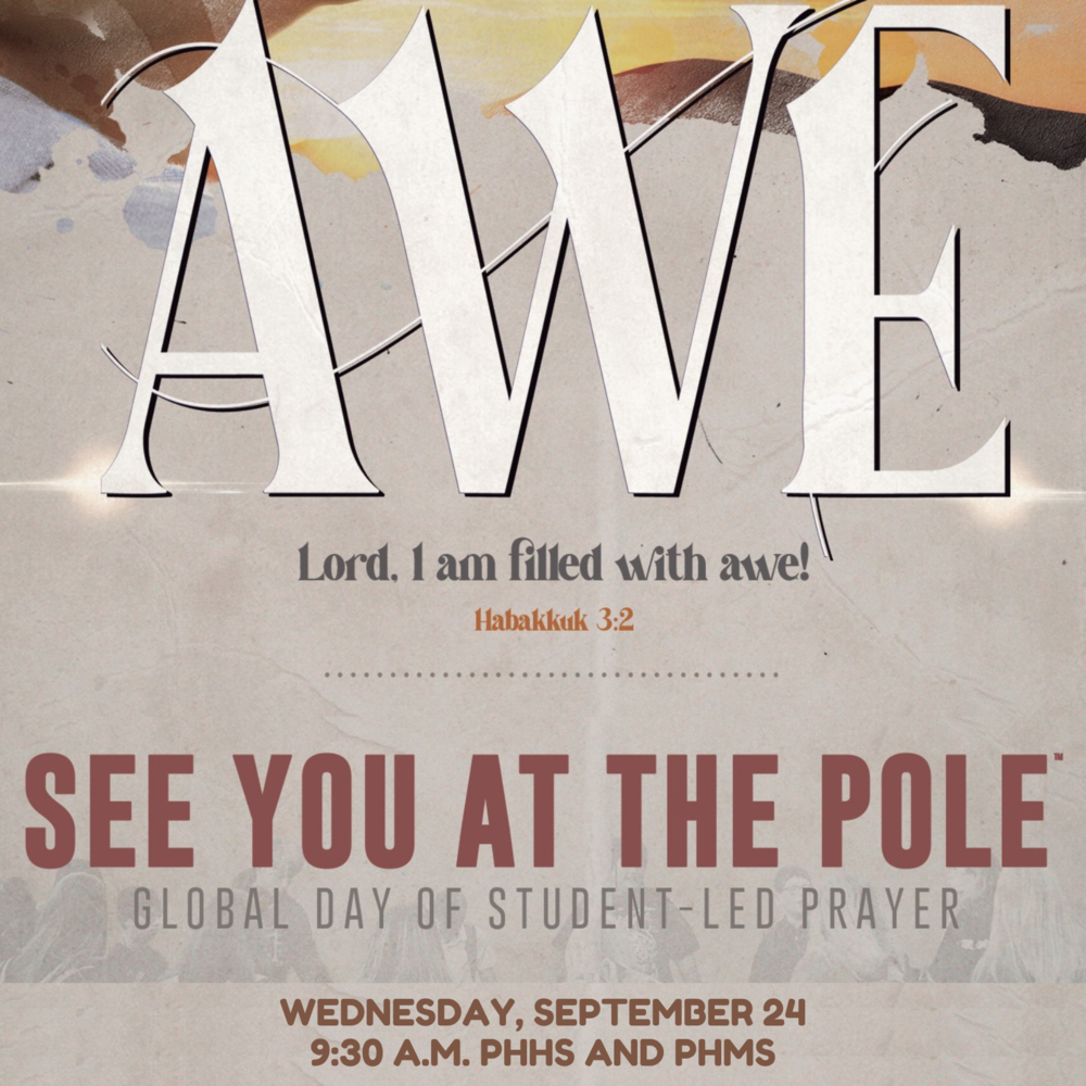 graphic with information for the See you at the Pole event on Wednesday, September 24 at 9:30 a.m. at PHHS and PHMS