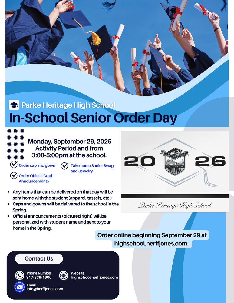 graphic with information for ordering caps and gowns