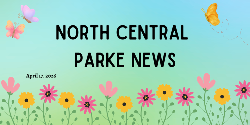 graphic with flowers and butterflies and the words North Central Parke News April 17