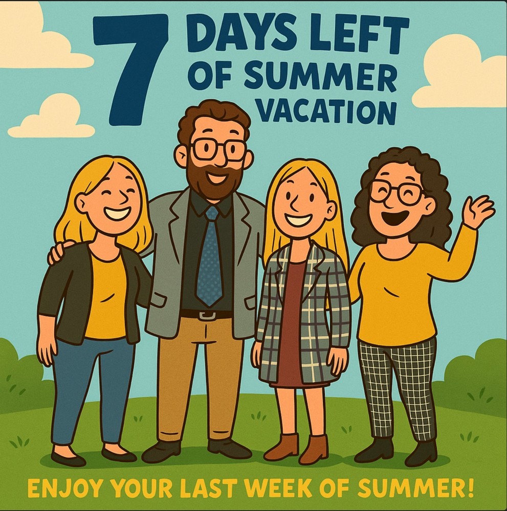 graphic showing the school principals and the words 7 days left of summer vacation