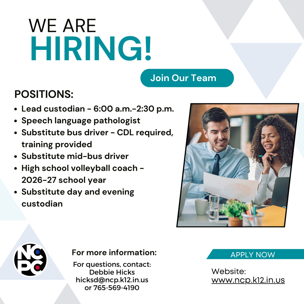 graphic with a photo of two people and information for current employment positions