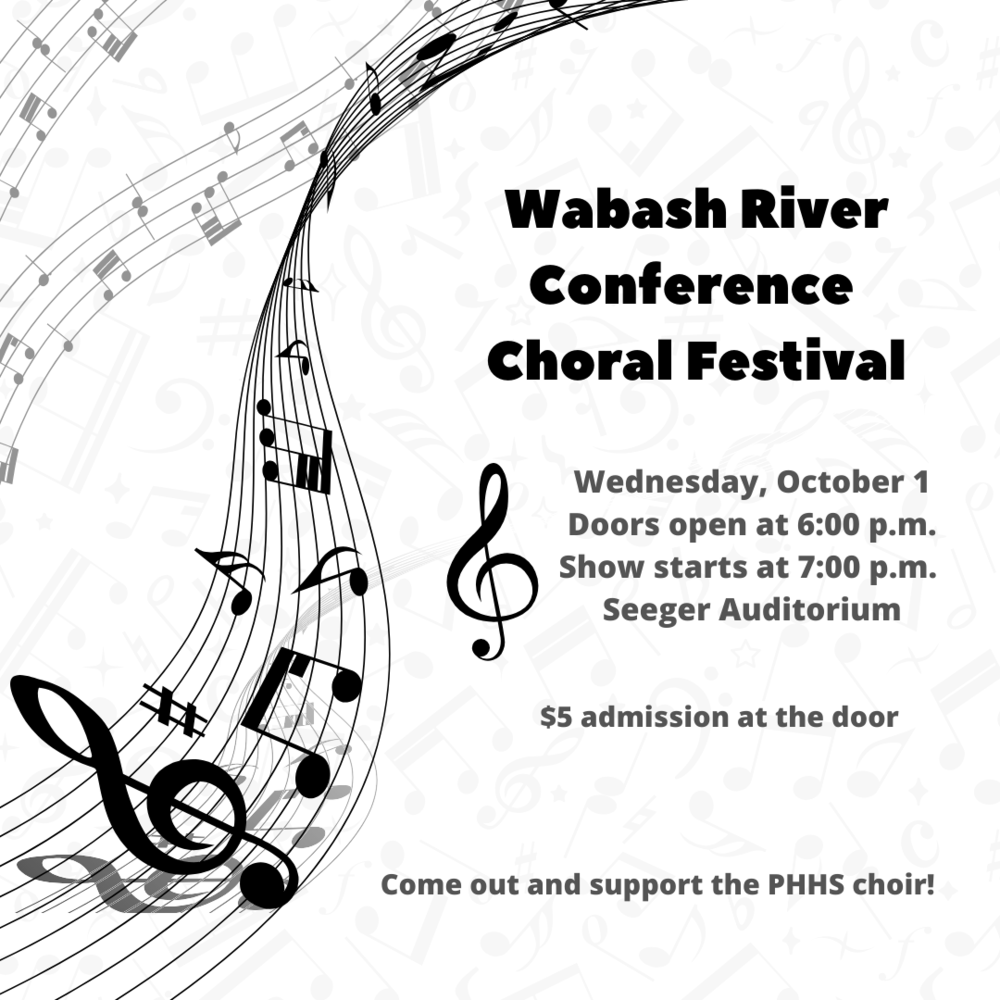 graphic with music notes and information for the WRC Choral Festival Wednesday, October 1 at Seeger