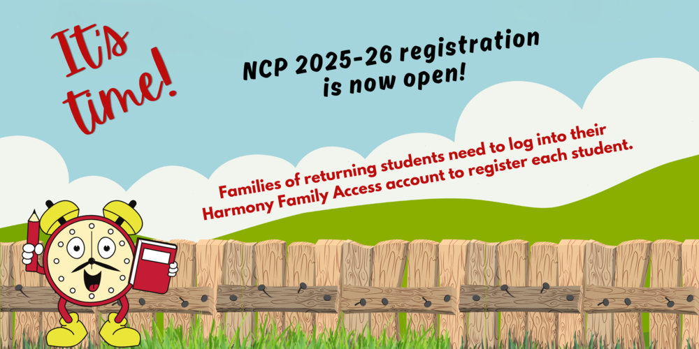 graphic with a clock and a fence with information that registration is now open