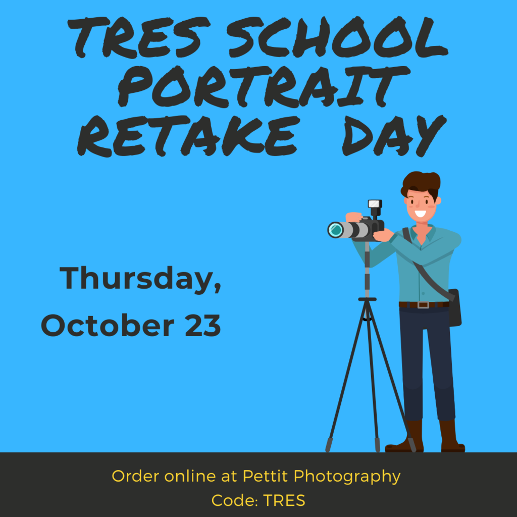 graphic with a clipart of a photographer and School portrait retakes- Thursday, October 23