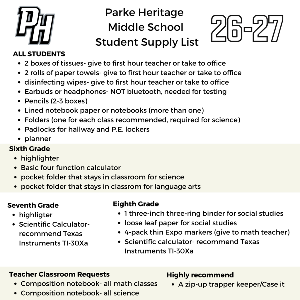graphic with school supply lists