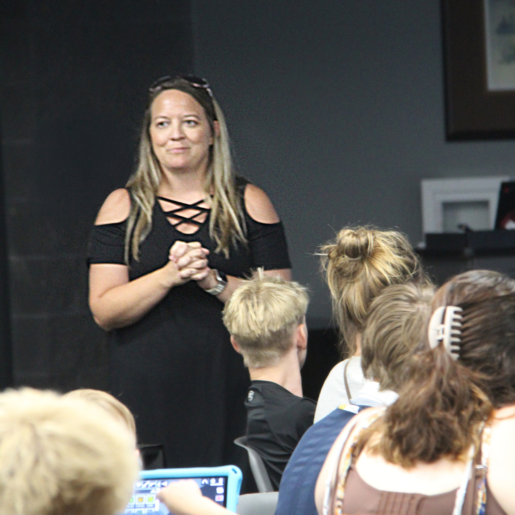 Photo of the Connect Academy Director presenting information about the upcoming school year.