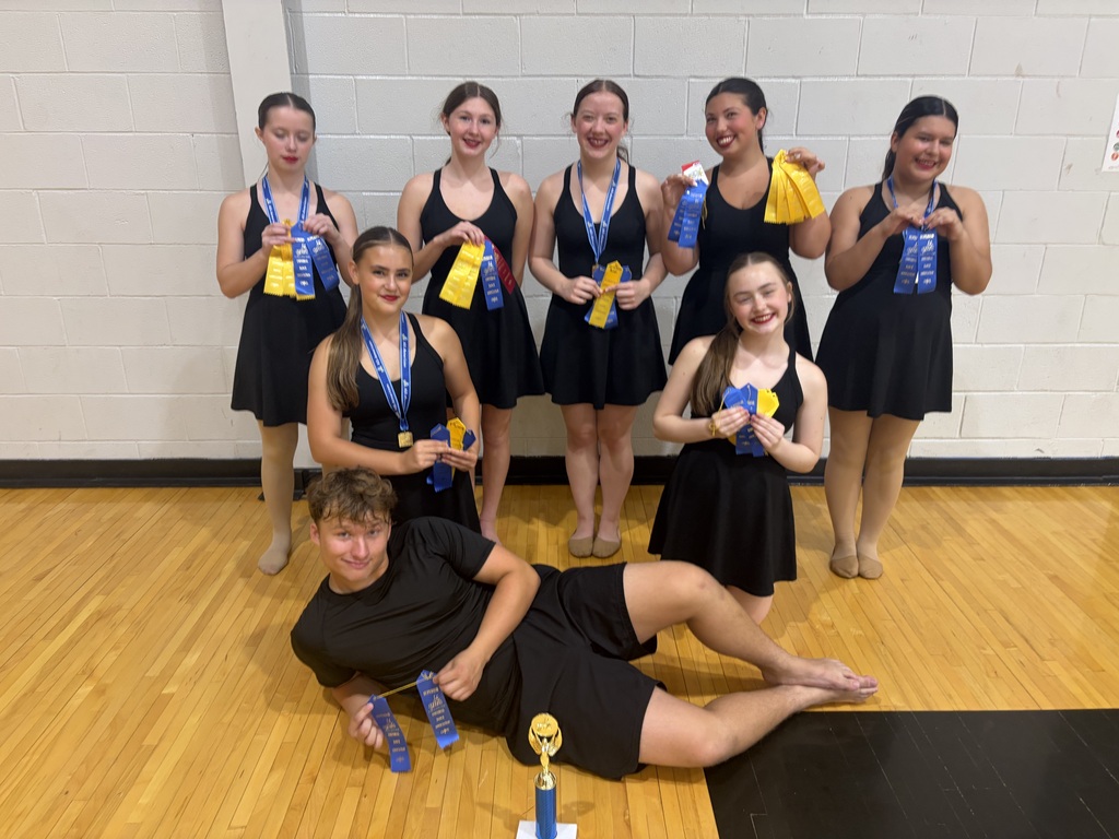 Parke Heritage High School Dancers posing for a photo with their ribbons, trophy, and medals from UDA Camp this summer 2026.