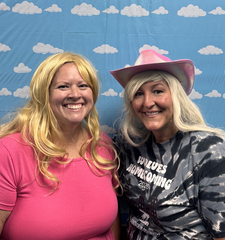 Parke Heritage Middle School Principal and Turkey Run Elementary School Principal are dressed as Dolly Parton for a staff dress up day.