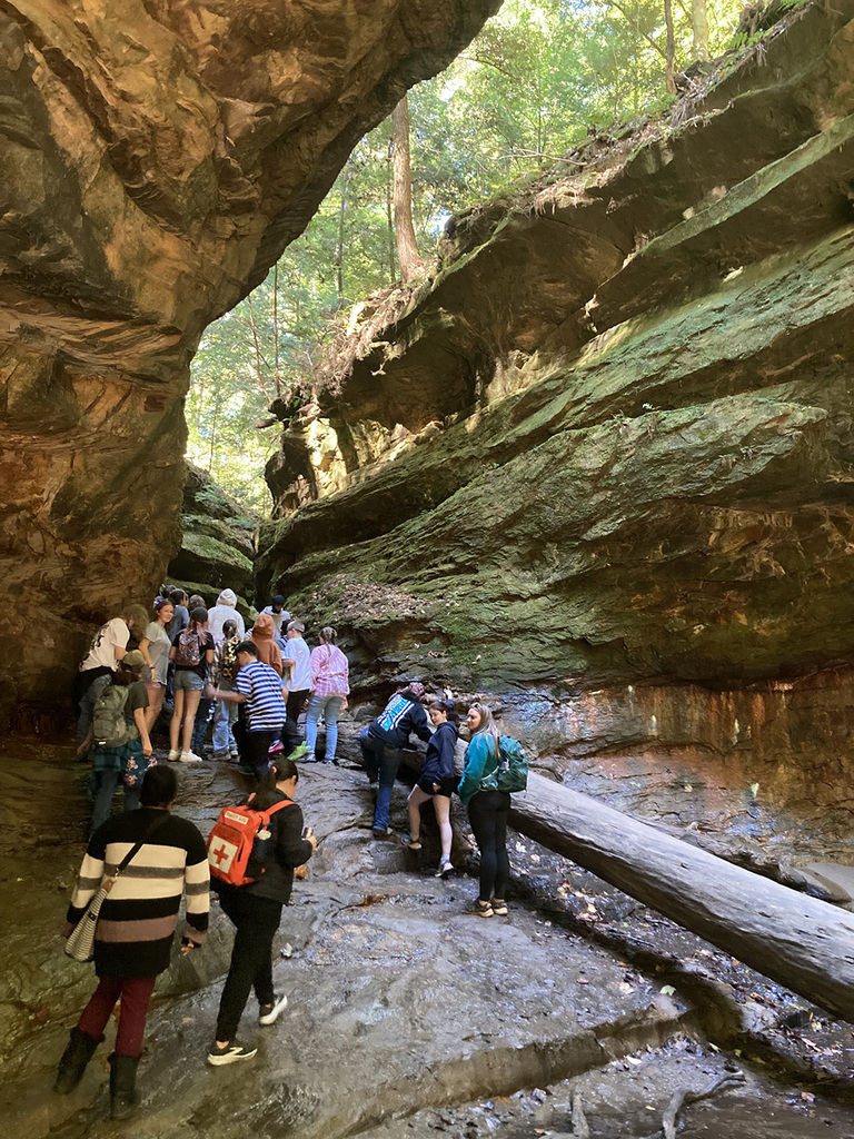 Students walking through Rocky Hollow.
