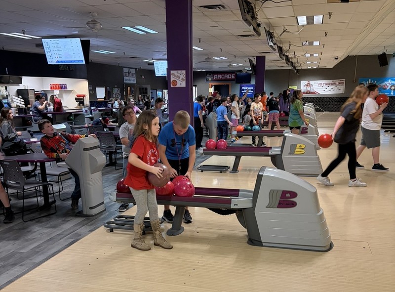 students at the bowling alley