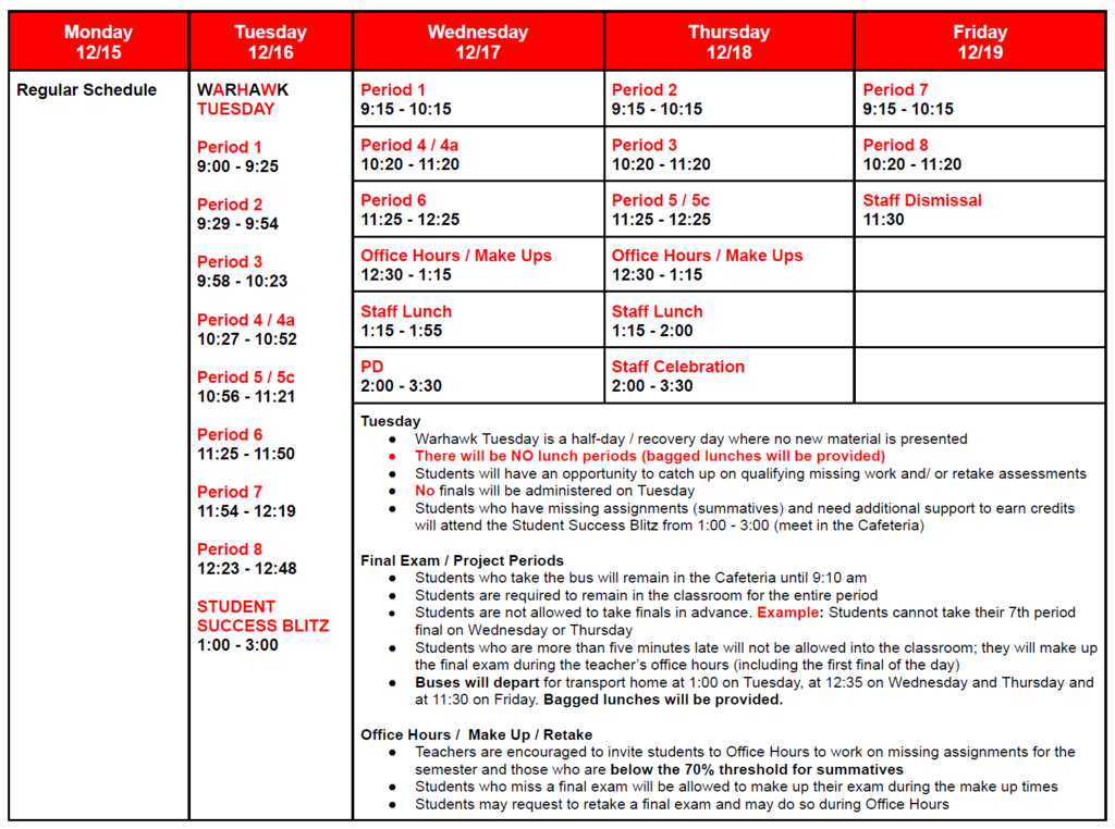 Finals Schedule 2025