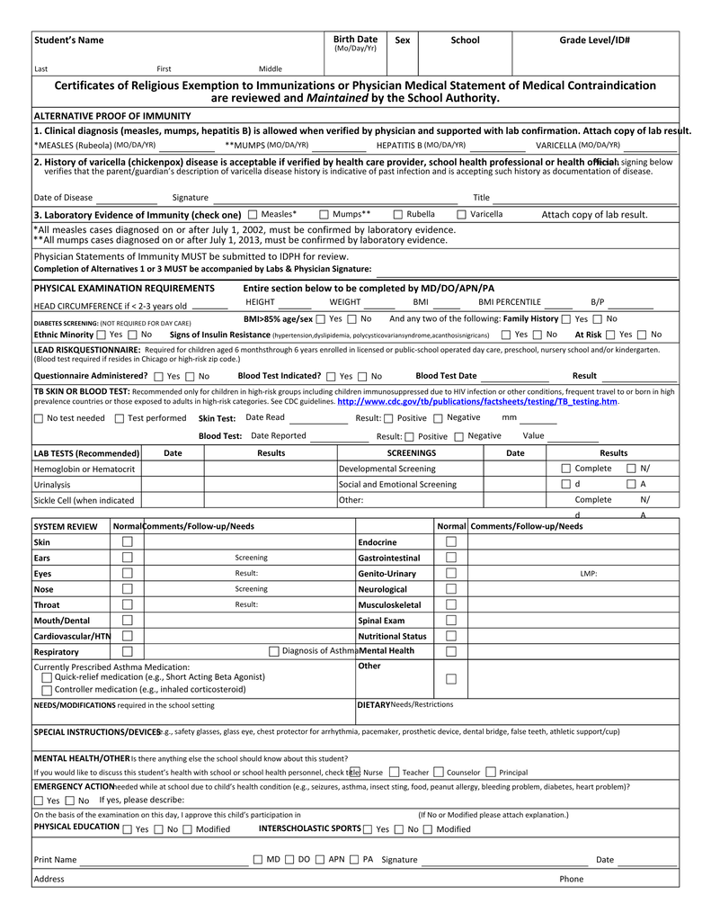 Certificate of Religious Exemption